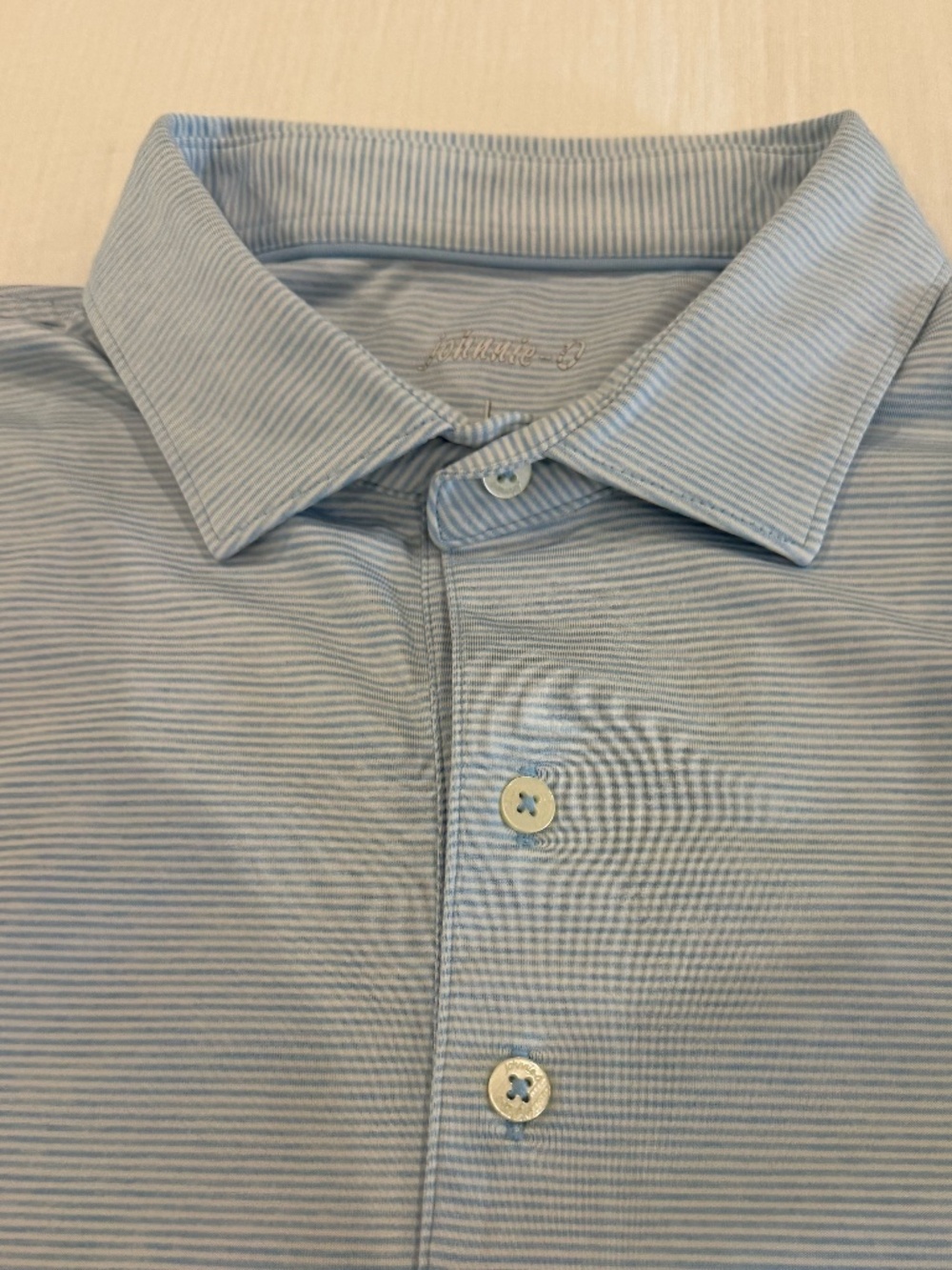 Johnny O - Short Sleeved Polo - Light Blue/White Striped - Men's - Large